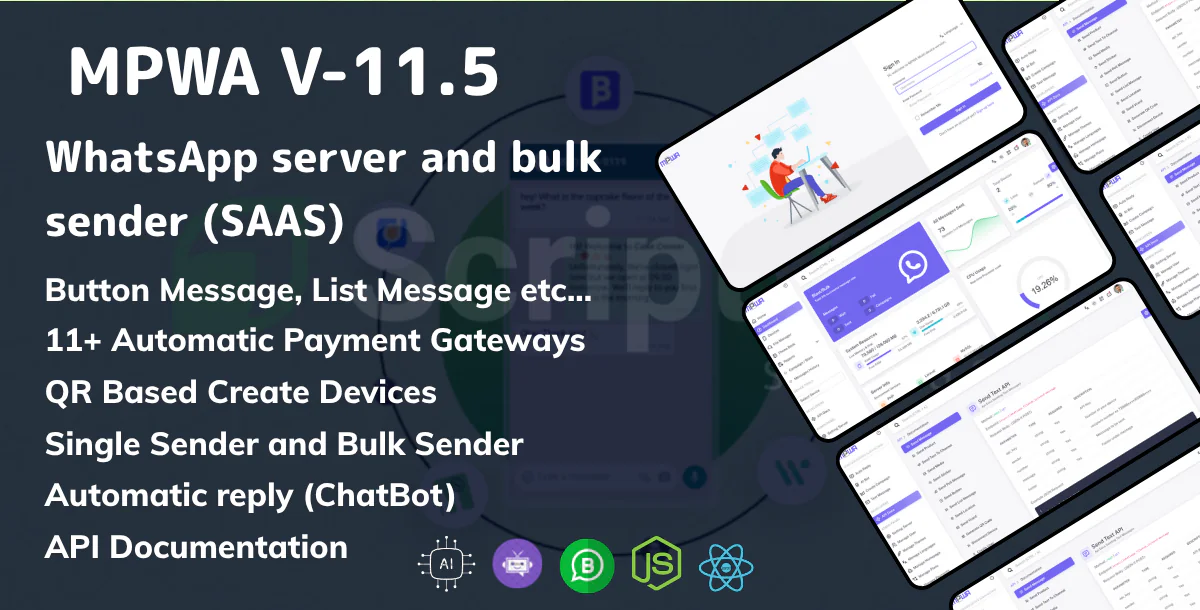 MPWA v11.5 – WhatsApp Bulk Sender & Auto ChatBot SaaS | Laravel + Node.js | QR Login, API, 11+ Payme