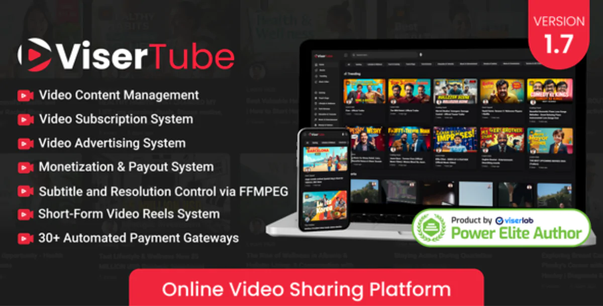 ViserTube – Online Video Sharing & Streaming Platform (YouTube Clone Script)